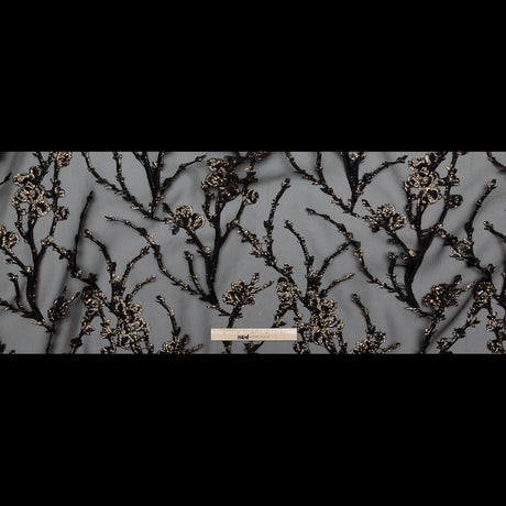 Black and Metallic Gold Luxury Floral Burnout Brocade