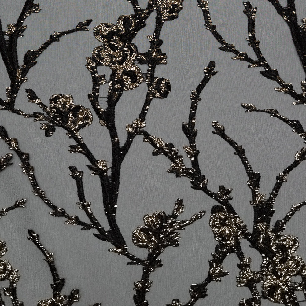 Black and Metallic Gold Luxury Floral Burnout Brocade
