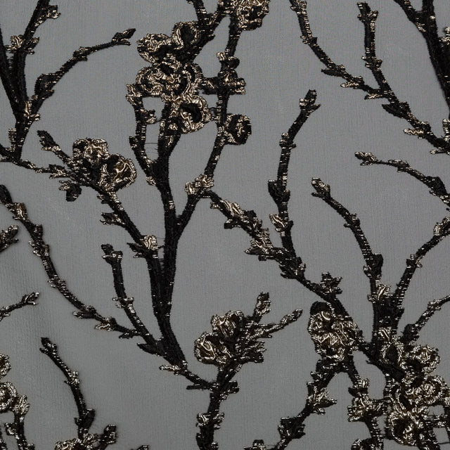 Black and Metallic Gold Luxury Floral Burnout Brocade