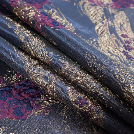Blue, Magenta and Gold Luxury Abstract Metallic Brocade