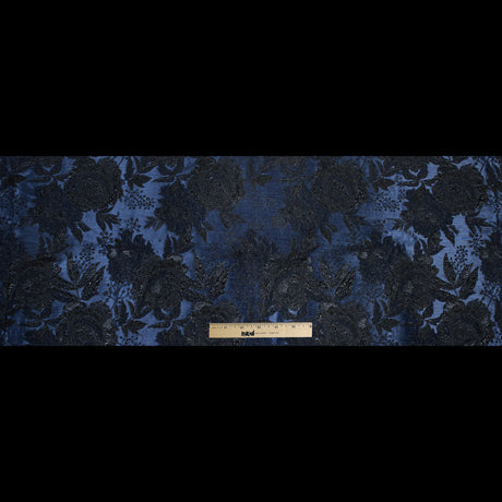 Blue and Black Luxury Floral Metallic Brocade