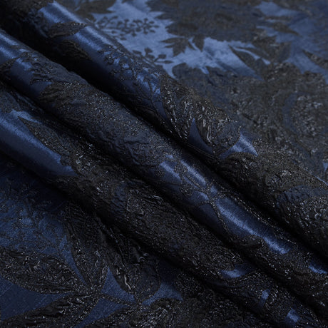 Blue and Black Luxury Floral Metallic Brocade