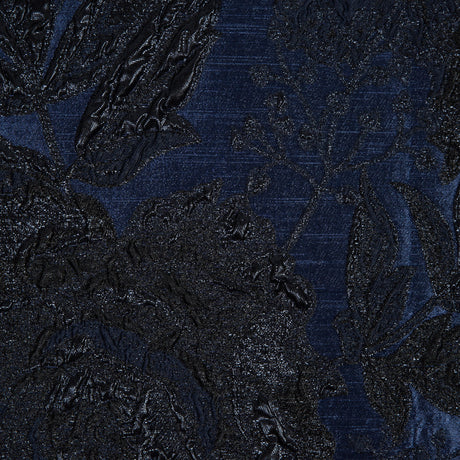 Blue and Black Luxury Floral Metallic Brocade