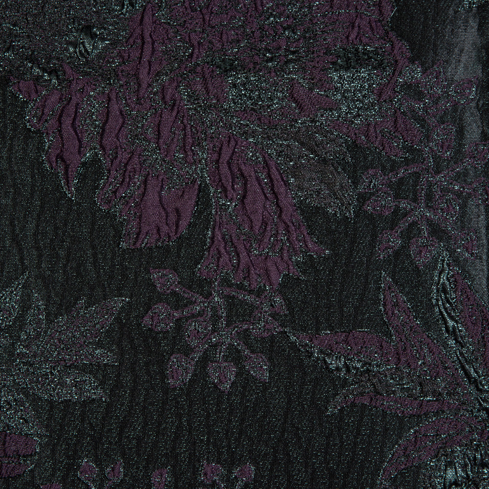 Aubergine and Forest Green Luxury Floral Metallic Brocade