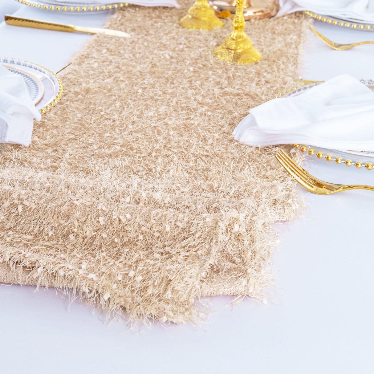 Plush Fringe Table Runner 13x108 Champagne