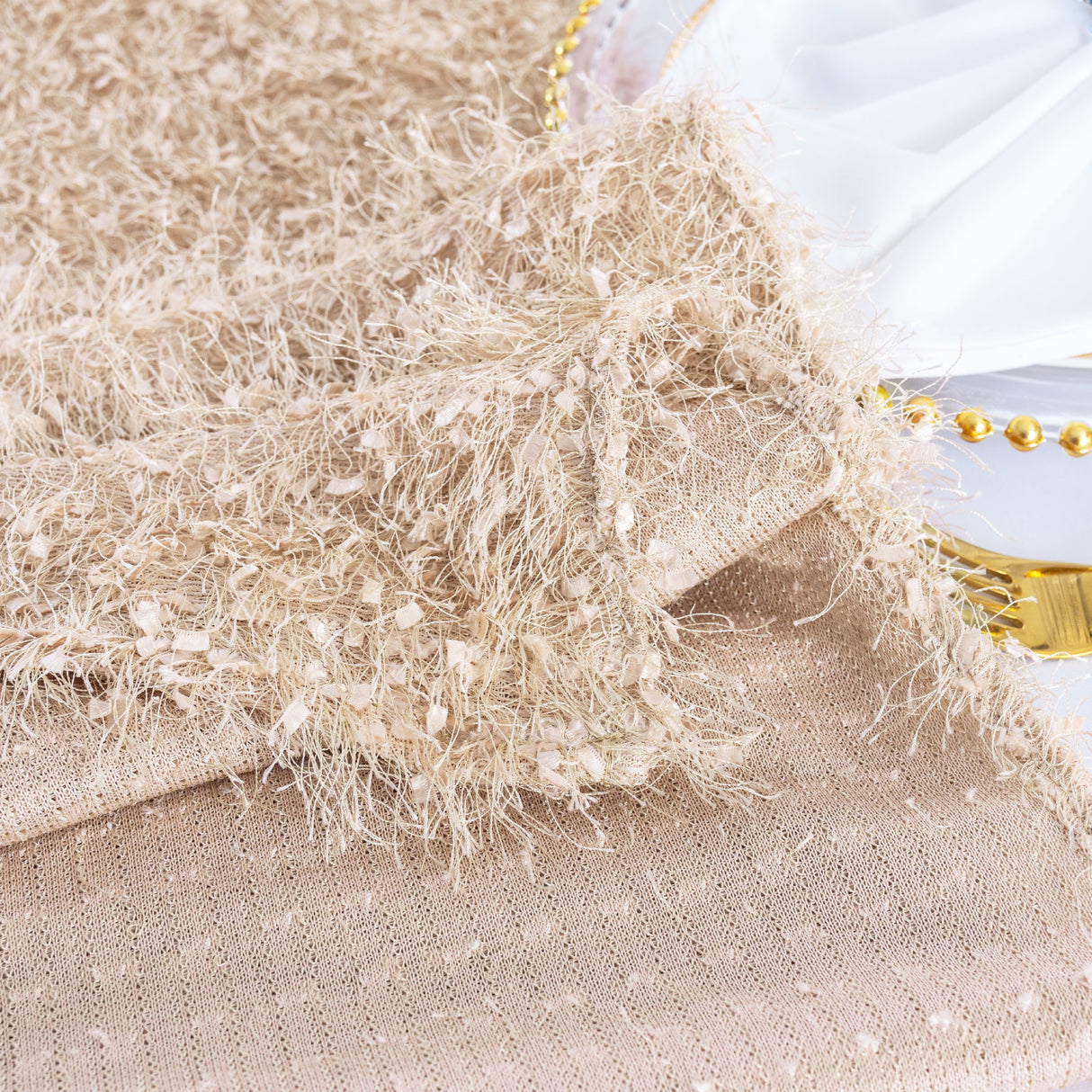 Plush Fringe Table Runner 13x108 Champagne