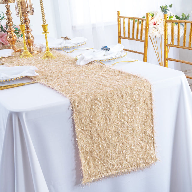 Plush Fringe Table Runner 13x108 Champagne