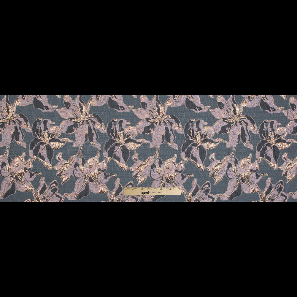 Mauve, Gray and Metallic Gold Luxury Floral Burnout Brocade