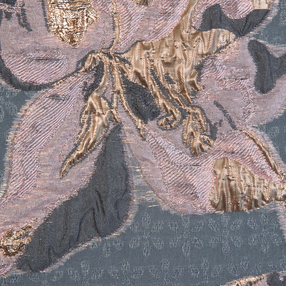 Mauve, Gray and Metallic Gold Luxury Floral Burnout Brocade