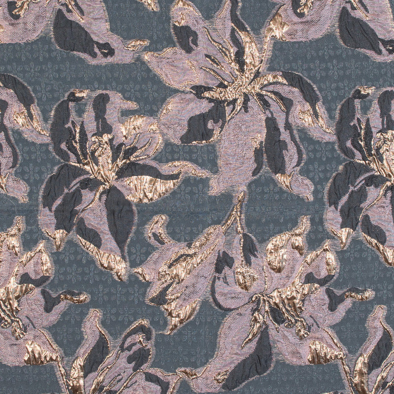 Mauve, Gray and Metallic Gold Luxury Floral Burnout Brocade