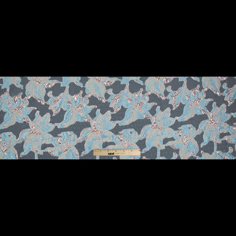 Aqua and Metallic Rose Gold Luxury Floral Burnout Brocade