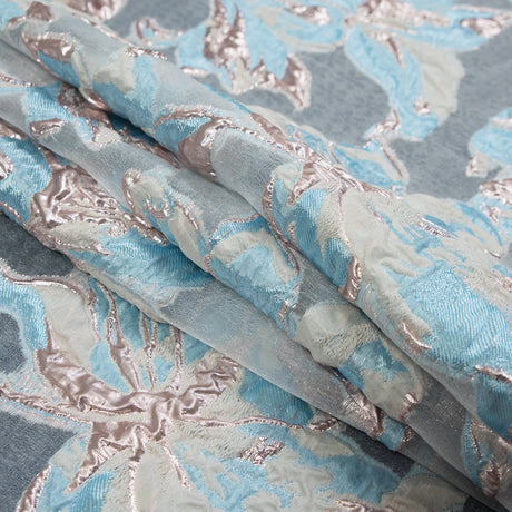 Aqua and Metallic Rose Gold Luxury Floral Burnout Brocade