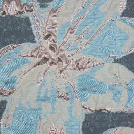 Aqua and Metallic Rose Gold Luxury Floral Burnout Brocade