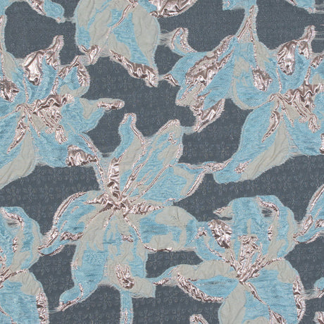 Aqua and Metallic Rose Gold Luxury Floral Burnout Brocade