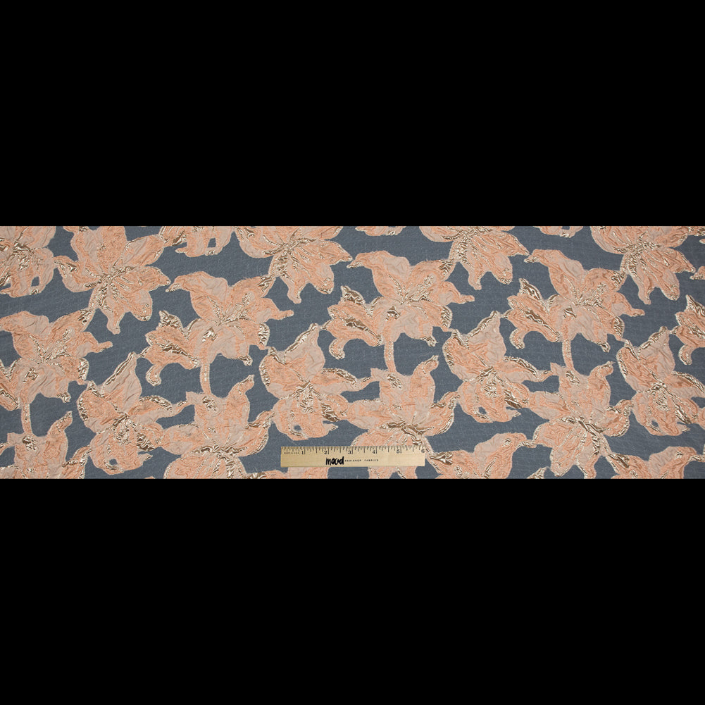 Peach and Metallic Gold Luxury Floral Burnout Brocade