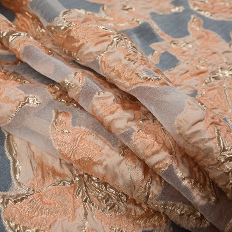 Peach and Metallic Gold Luxury Floral Burnout Brocade