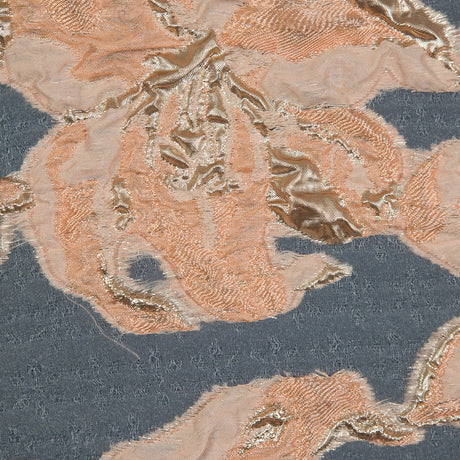 Peach and Metallic Gold Luxury Floral Burnout Brocade