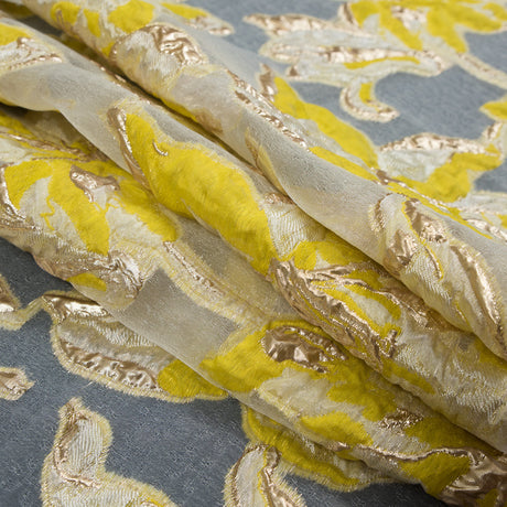 Yellow and Metallic Gold Luxury Floral Burnout Brocade