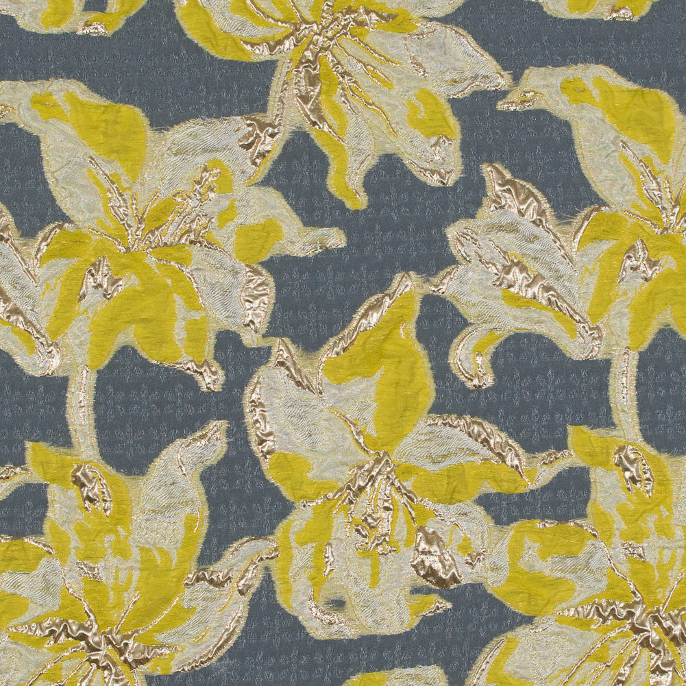 Yellow and Metallic Gold Luxury Floral Burnout Brocade