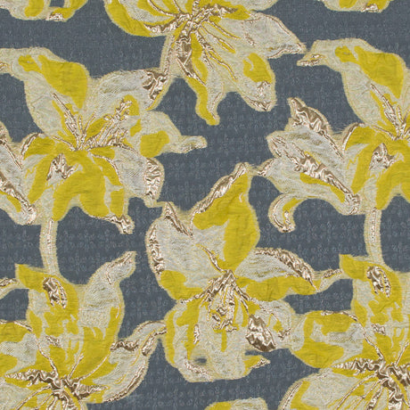 Yellow and Metallic Gold Luxury Floral Burnout Brocade