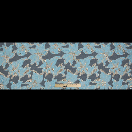 Sky Blue and Metallic Gold Luxury Floral Burnout Brocade