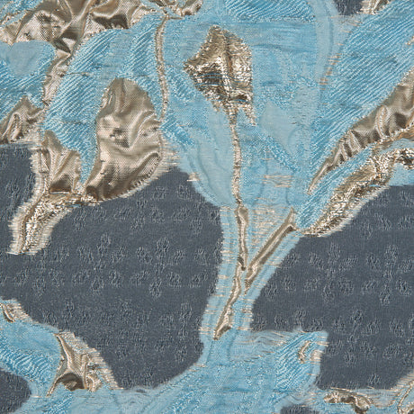 Sky Blue and Metallic Gold Luxury Floral Burnout Brocade