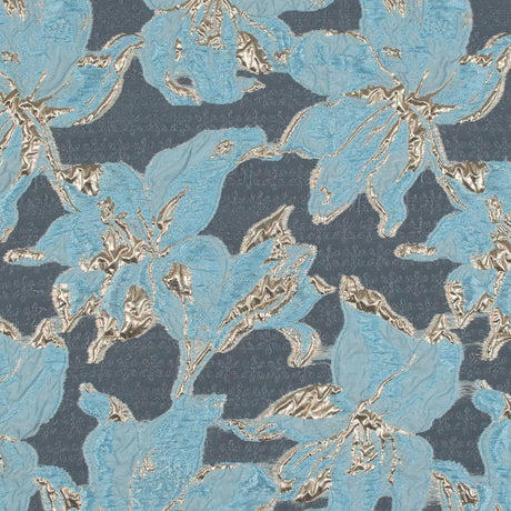 Sky Blue and Metallic Gold Luxury Floral Burnout Brocade