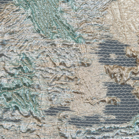 Aqua and Metallic Gold Luxury Abstract Burnout Brocade