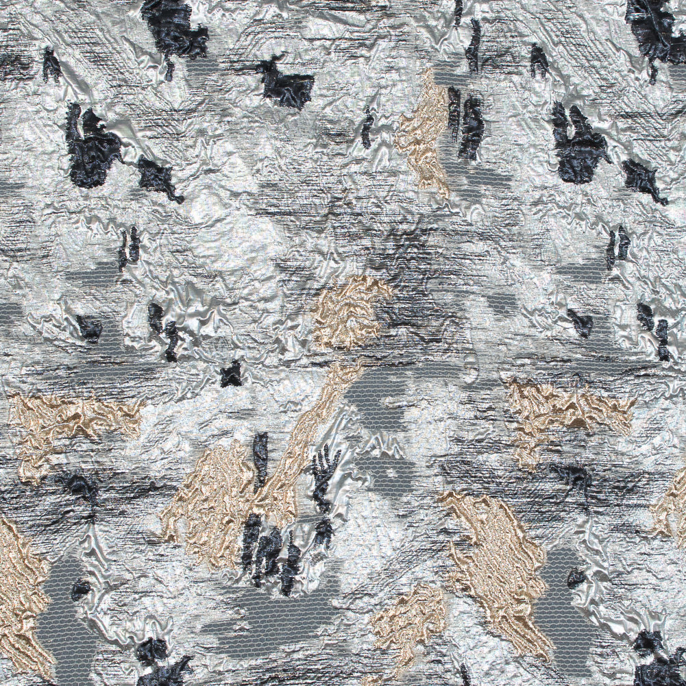 Silver, Black and Gold Luxury Floral Metallic Brocade