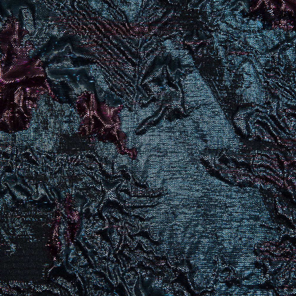 Magenta and Teal Luxury Floral Metallic Brocade