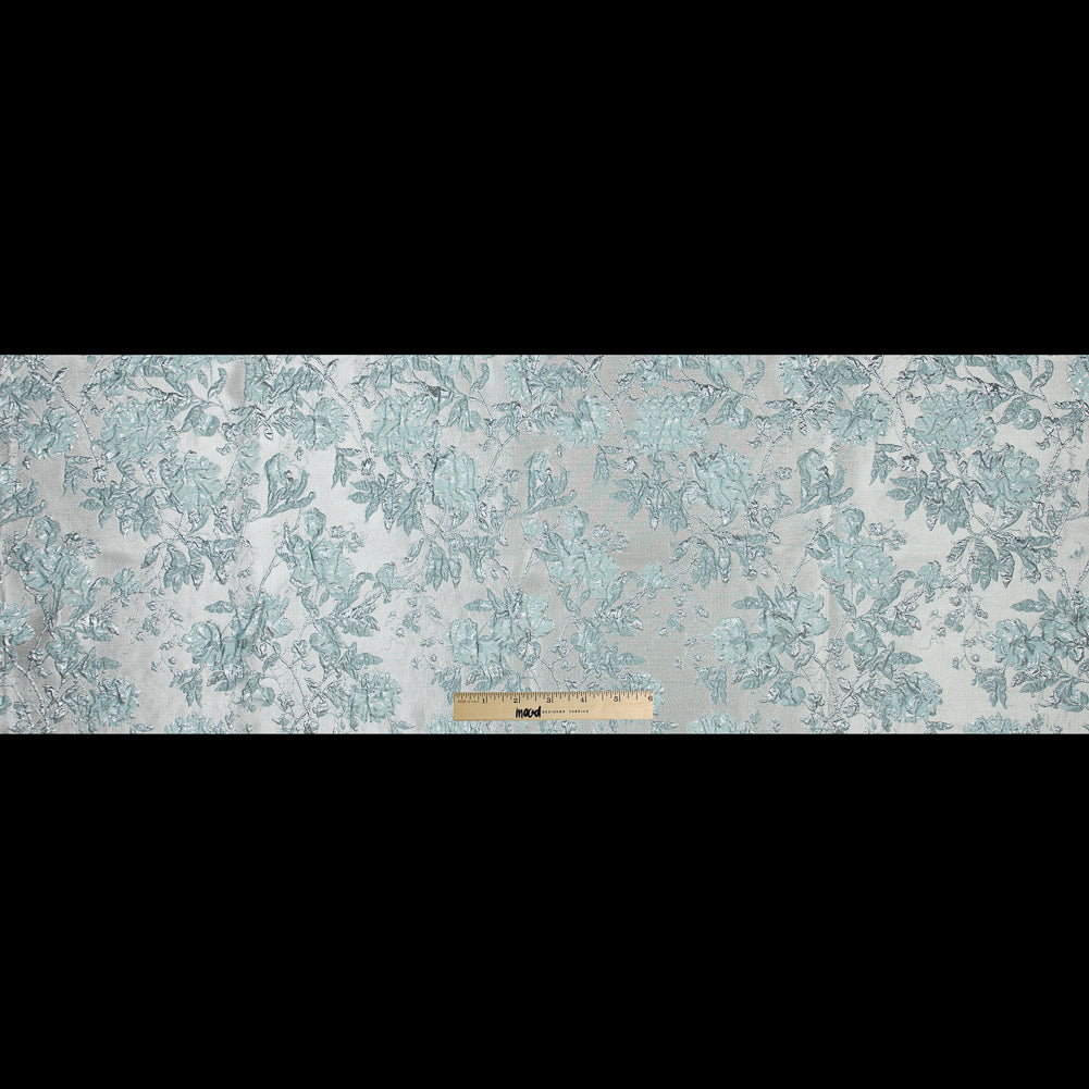Pale Gold and Seafoam Blue Luxury Floral Metallic Brocade