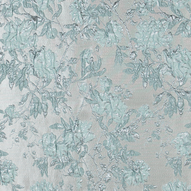 Pale Gold and Seafoam Blue Luxury Floral Metallic Brocade