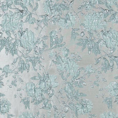 Pale Gold and Seafoam Blue Luxury Floral Metallic Brocade
