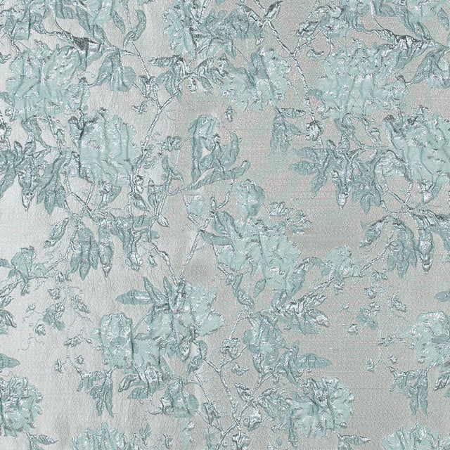 Pale Gold and Seafoam Blue Luxury Floral Metallic Brocade