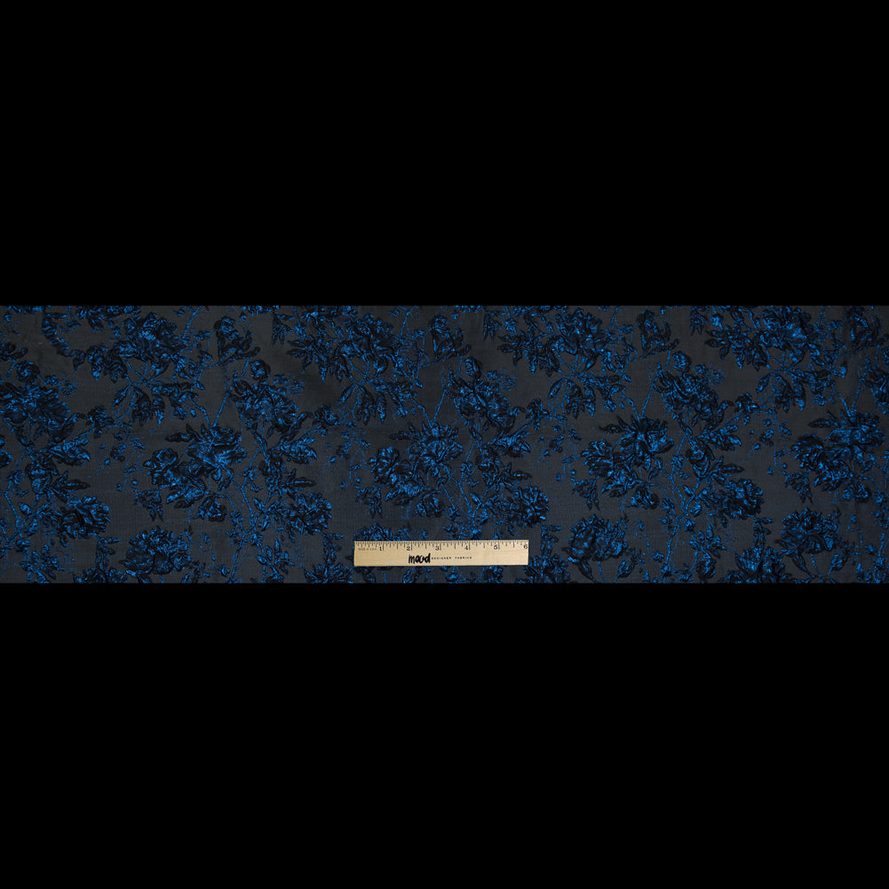 Blue and Black Luxury Floral Metallic Brocade
