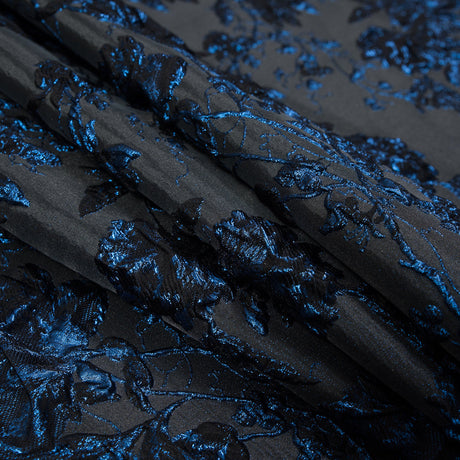Blue and Black Luxury Floral Metallic Brocade