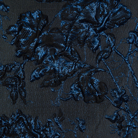 Blue and Black Luxury Floral Metallic Brocade