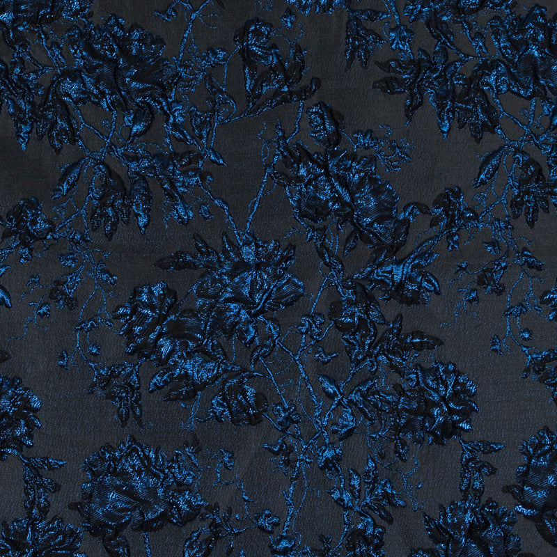 Blue and Black Luxury Floral Metallic Brocade