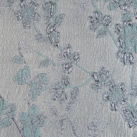 Aqua and Silver Luxury Floral Metallic Brocade
