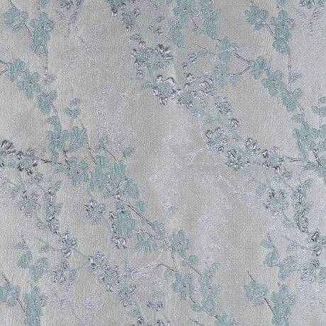 Aqua and Silver Luxury Floral Metallic Brocade