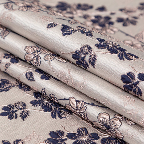 Rose Gold and Navy Luxury Floral Metallic Brocade
