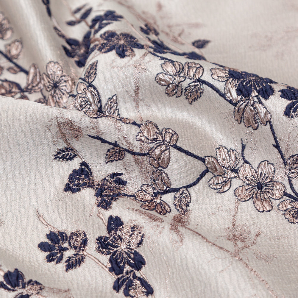 Rose Gold and Navy Luxury Floral Metallic Brocade