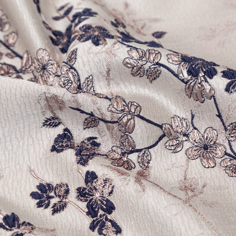 Rose Gold and Navy Luxury Floral Metallic Brocade
