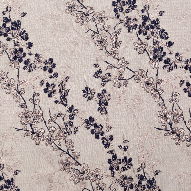 Rose Gold and Navy Luxury Floral Metallic Brocade