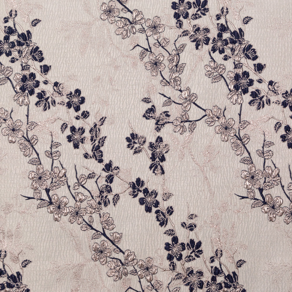 Rose Gold and Navy Luxury Floral Metallic Brocade