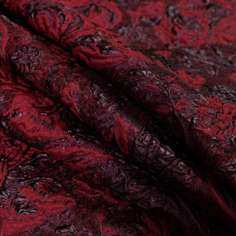 Red and Aubergine Luxury Abstract Metallic Brocade