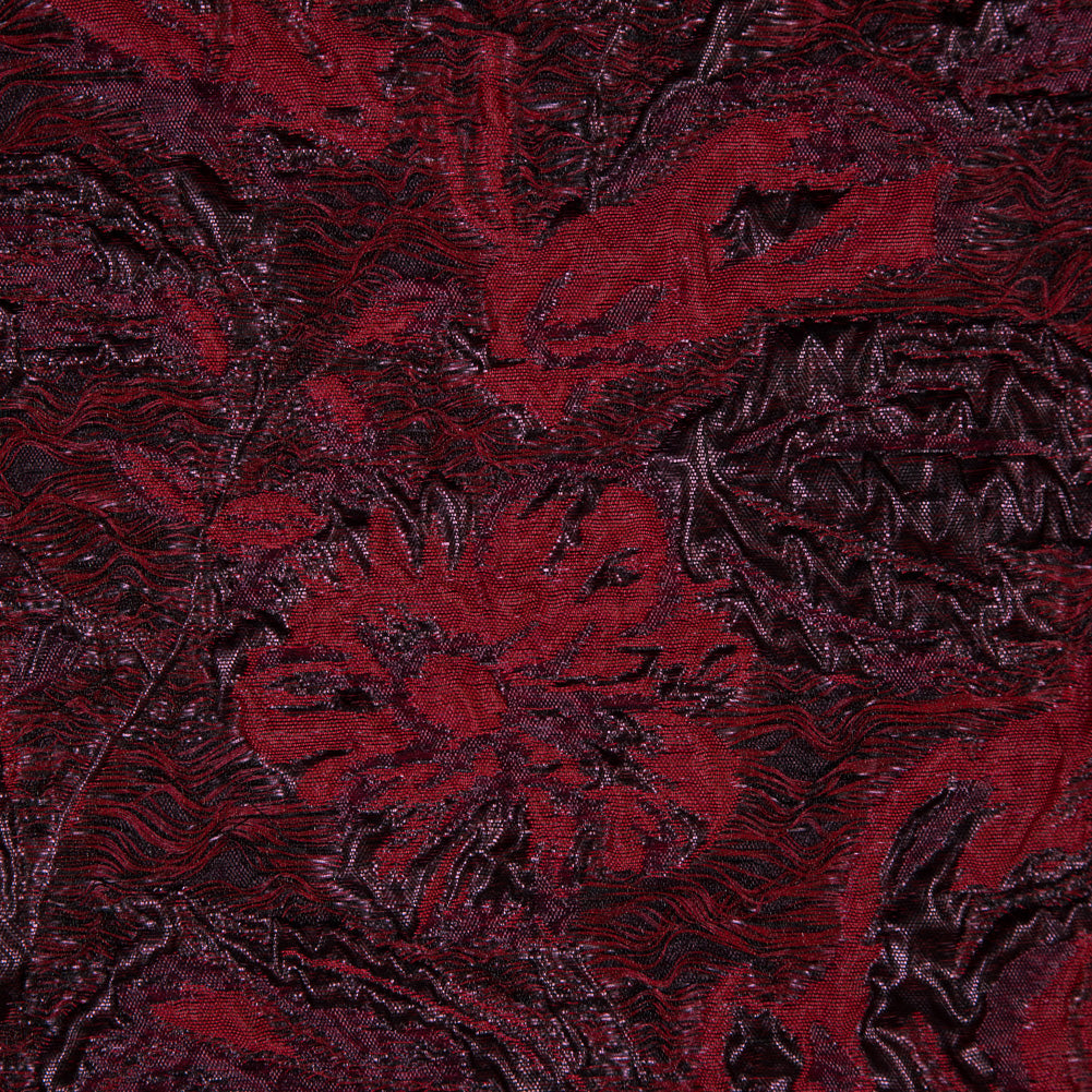 Red and Aubergine Luxury Abstract Metallic Brocade