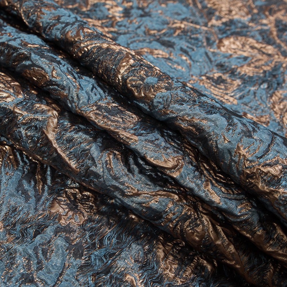 Blue and Gold Luxury Abstract Metallic Brocade