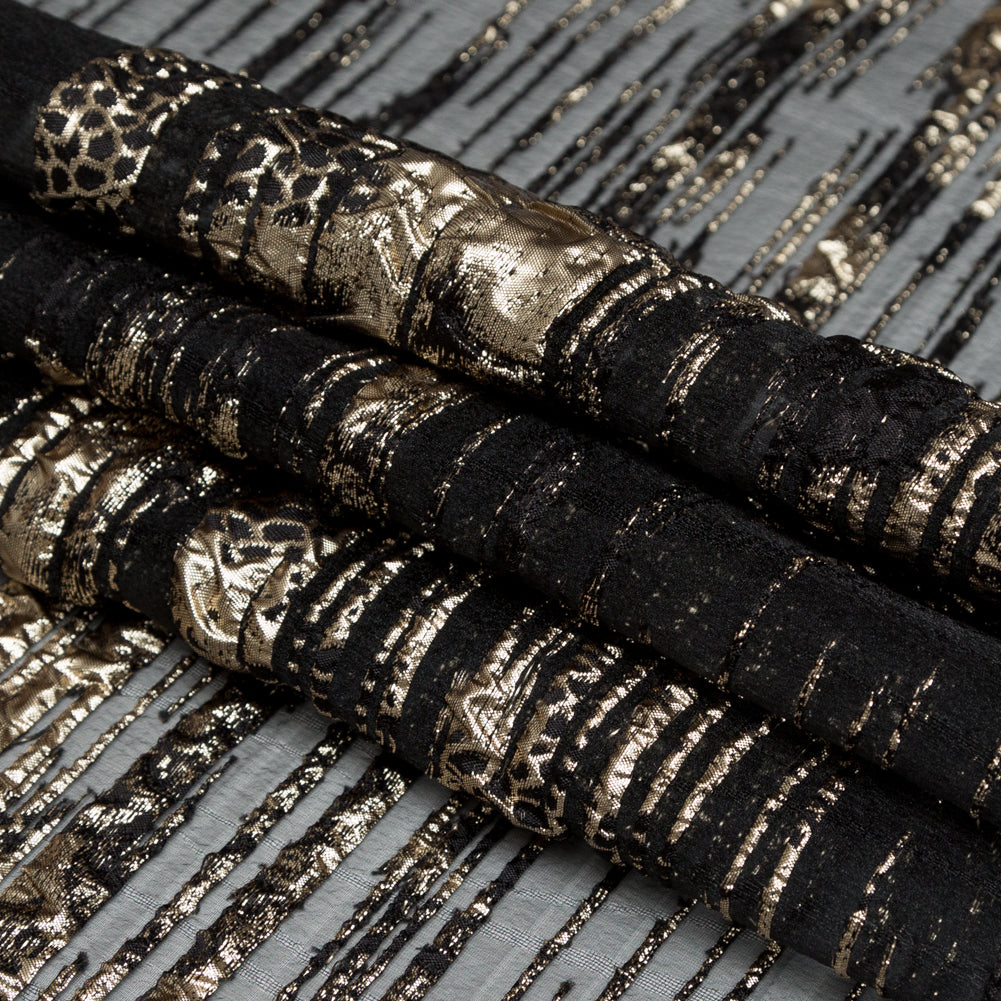 Metallic Gold and Black Luxury Striated Burnout Brocade