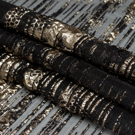 Metallic Gold and Black Luxury Striated Burnout Brocade